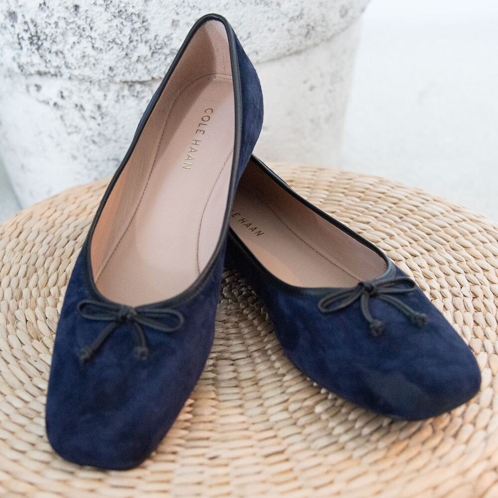 Cole Haan Classic Ballerina Flats Navy Suede Square Toe Size 9B Leather Liningng - Picture 2 of 10